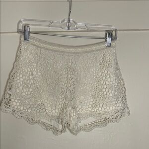 Cream Lace Crochet Shorts